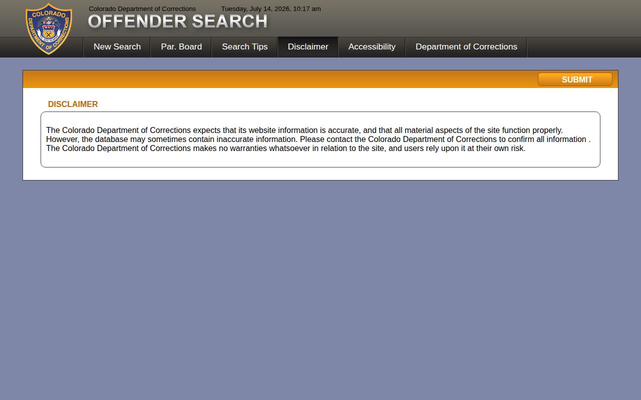 Park County released inmates CDOC offender search disclaimer