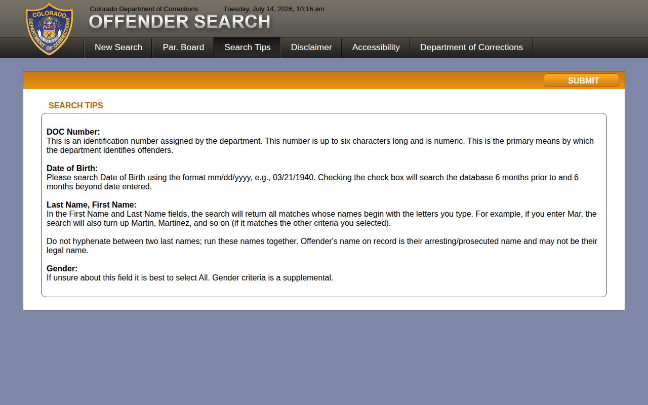 Park County projected release date CDOC search tips