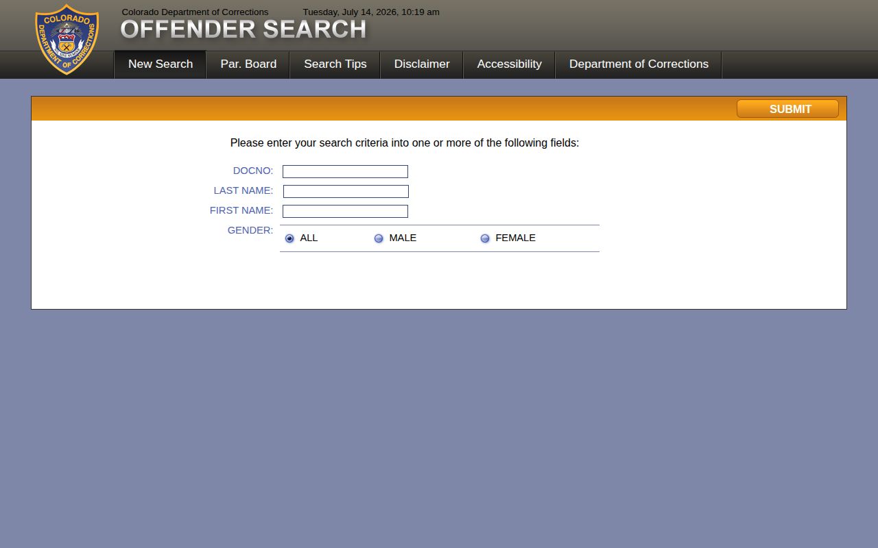Park County projected release date lookup through CDOC offender search