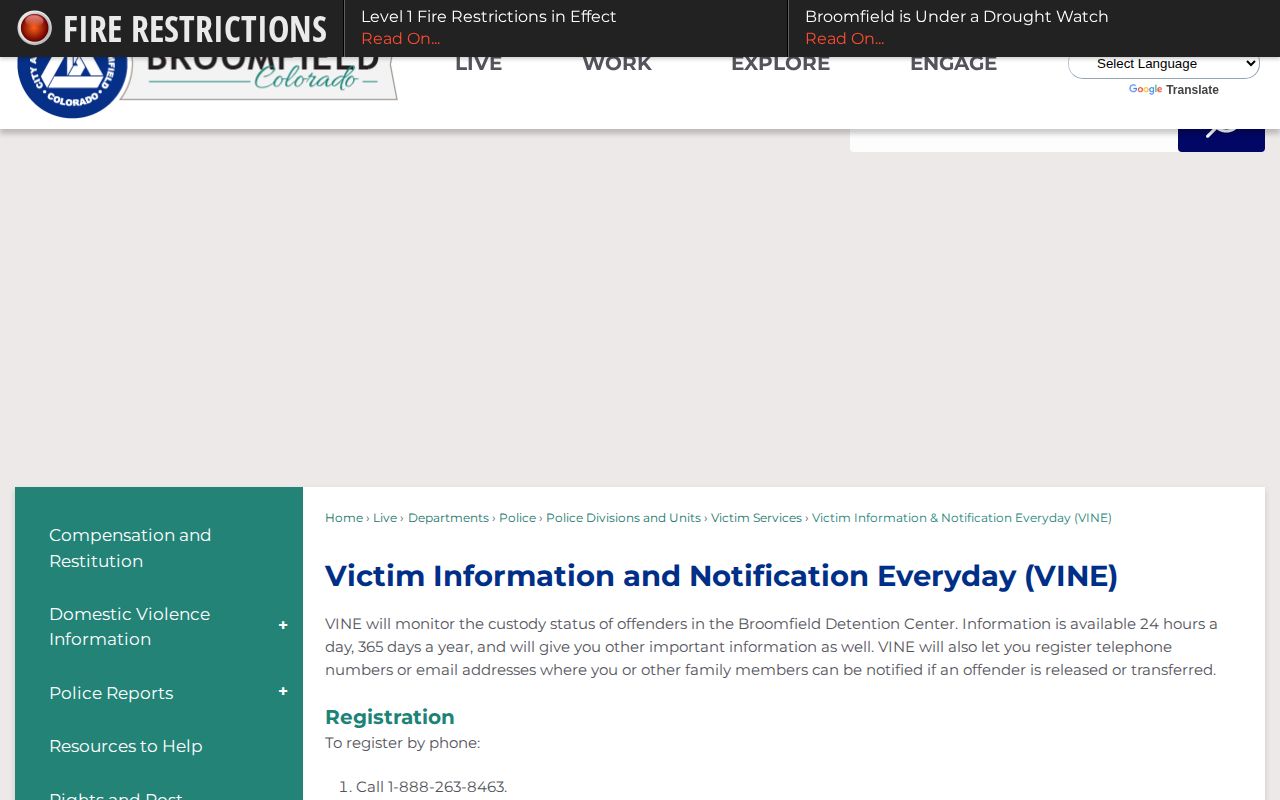 Park County VINELink release notification registration steps