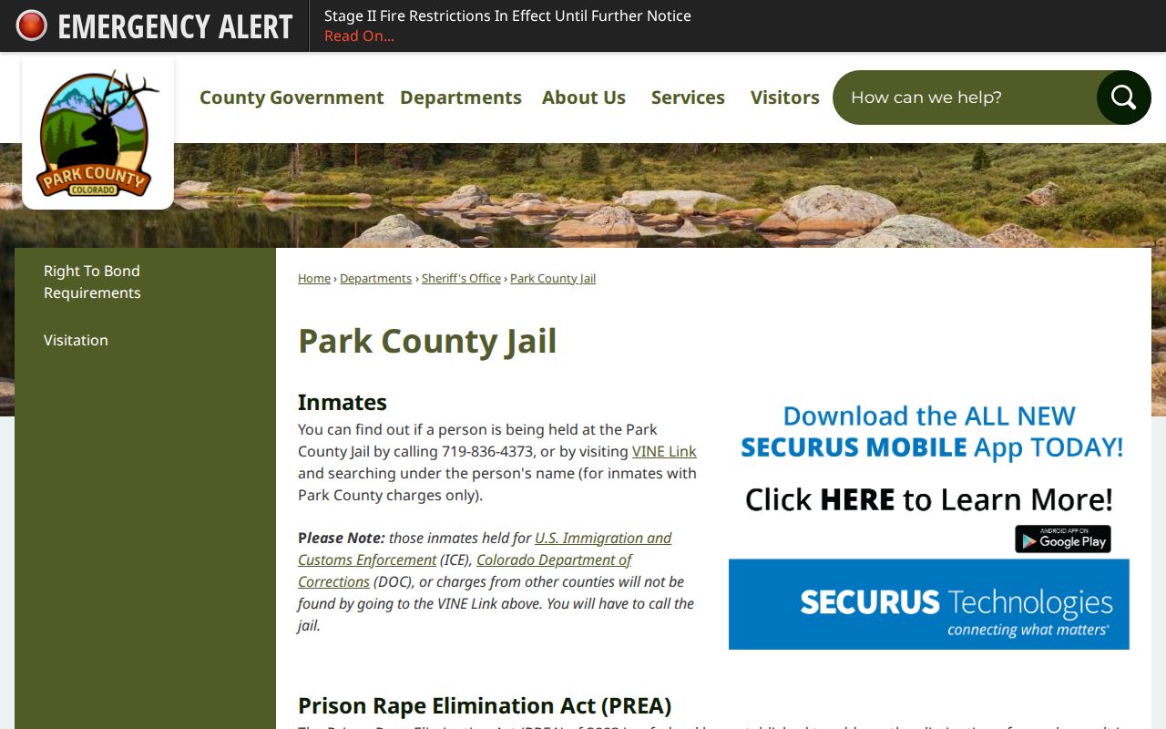 Park County VINELink release check coverage caveat